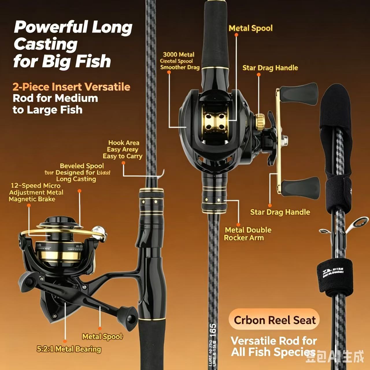 Fishing Rod Carbon Fiber - Kohlefaser-Angelrute & Rollen-Set für Weitwürfe, Salzwasser-Meeresangeln