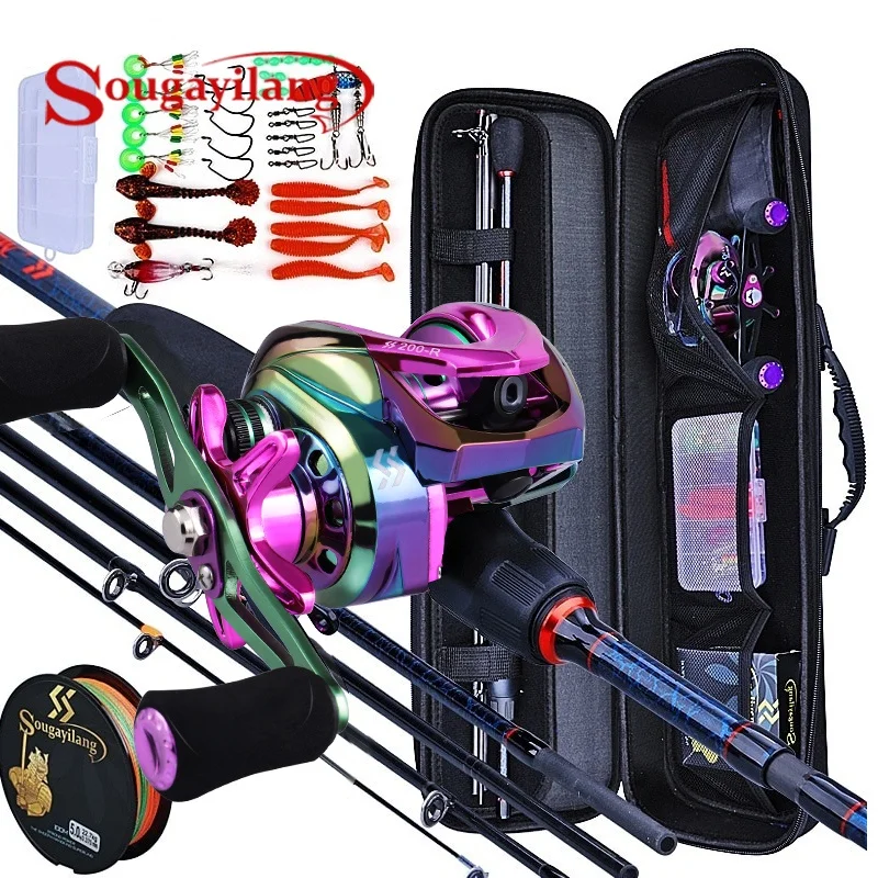 Fishing Rod Travel - Sougayilang Angelruten und Rollen, 5-teiliges Carbon-Ruten-Baitcasting-Rollen-Reise-Angelruten-Set