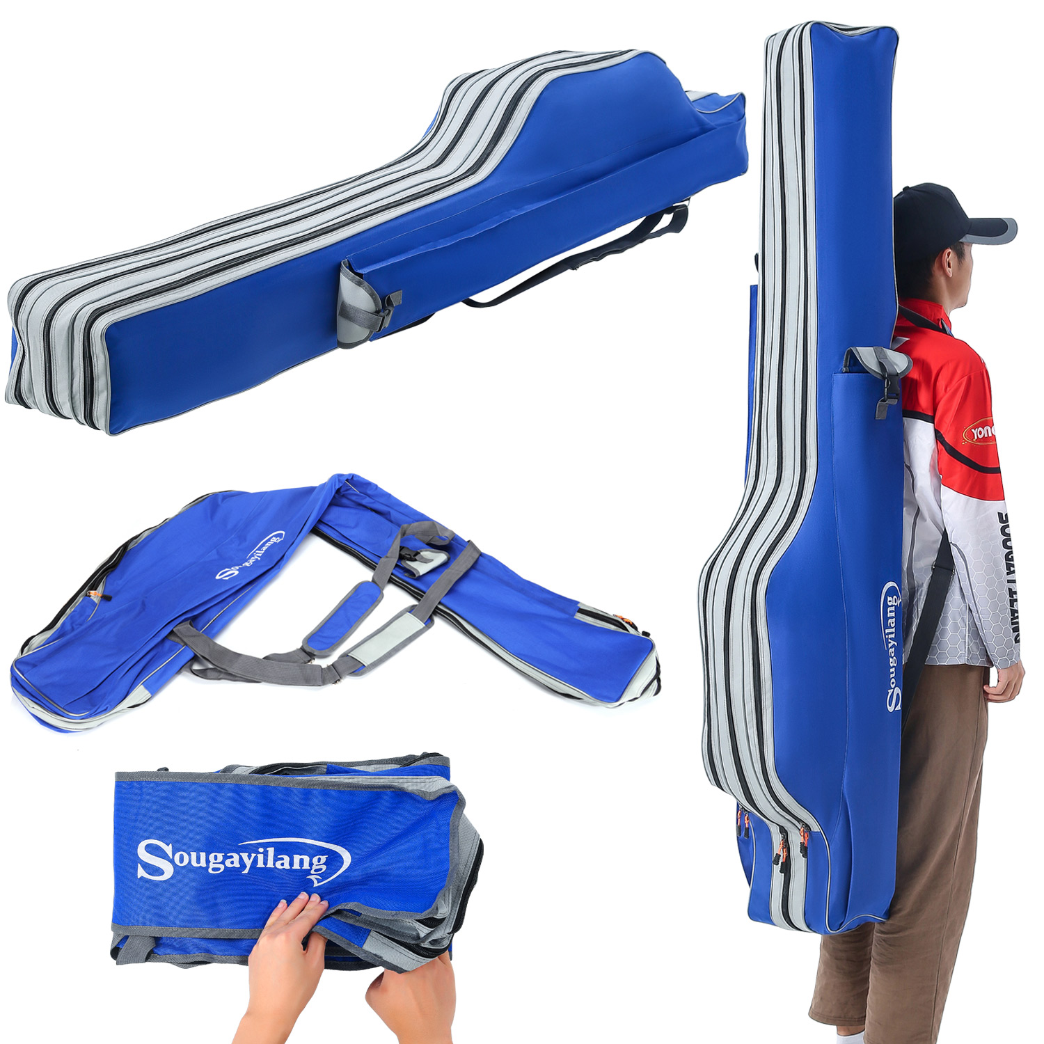 Fishing Rod Case - Sougayilang Angelrutentasche, 3-lagiger Organizer, Angelruten-Koffer, Angel-Aufbewahrungstasche,